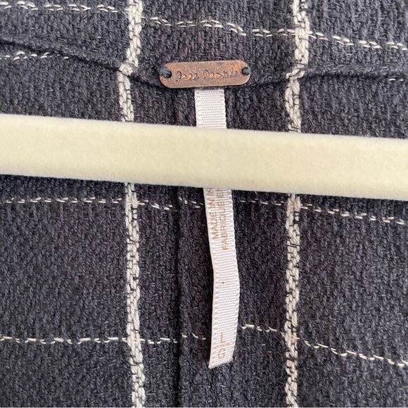 Free People Made In The Shade Linen Wrap Top black white plaid large blouse soft - Picture 8 of 15